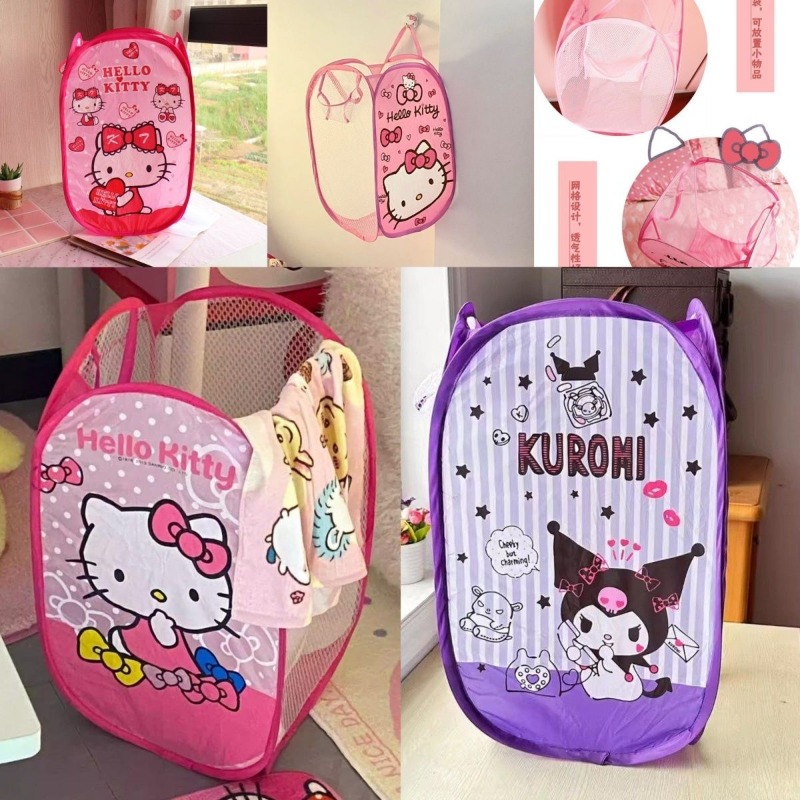Home Edit Bathroom Storage - かわいい漫画柄の折りたたみ式洗濯かご。ストライプ柄で、お部屋で使える便利な収納ボックス。衣類、おもちゃ、日用品の収納に最適。