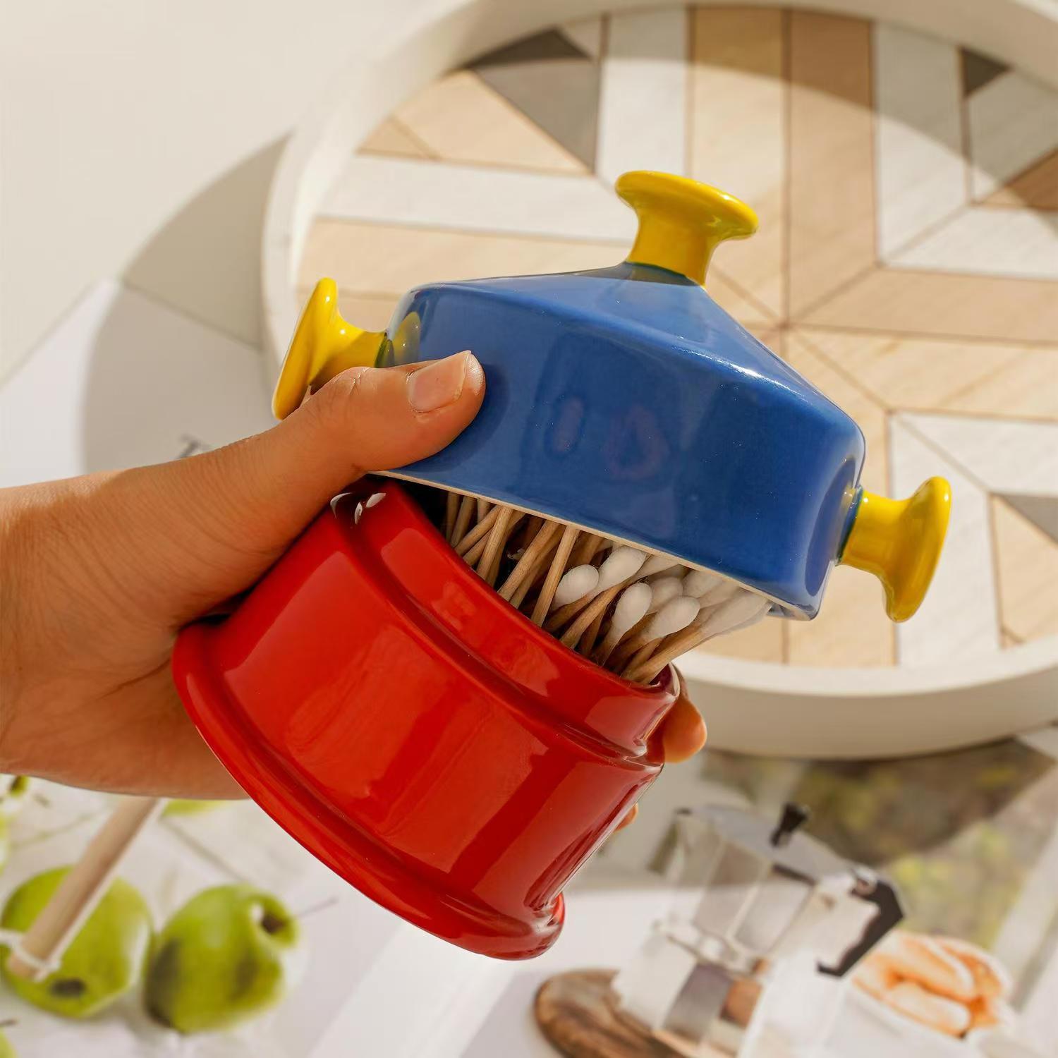 Home Bathroom Organizer - ドーパミンセラミック製のつまようじ立て - 家庭用装飾品、小さなオーナメント、キッチンやバスルーム用のつまようじやデンタルフロスの整理箱。