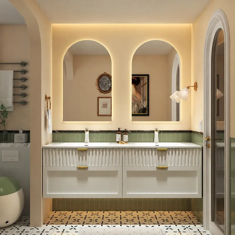 クリームスタイルのバスルームキャビネット、コーリアン一体型洗 - Home Bathroom Vanity Combo のレビューと価格
