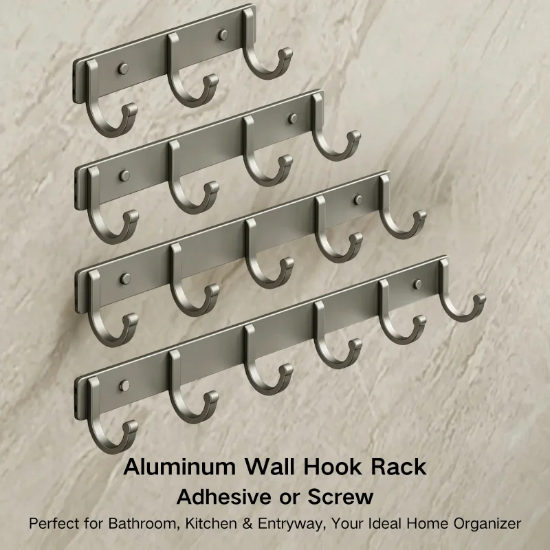 アルミ製壁掛けフックラック – 穴あけ不要の粘着式/ネジ固定 - Home Bathroom Organizer のレビューと価格