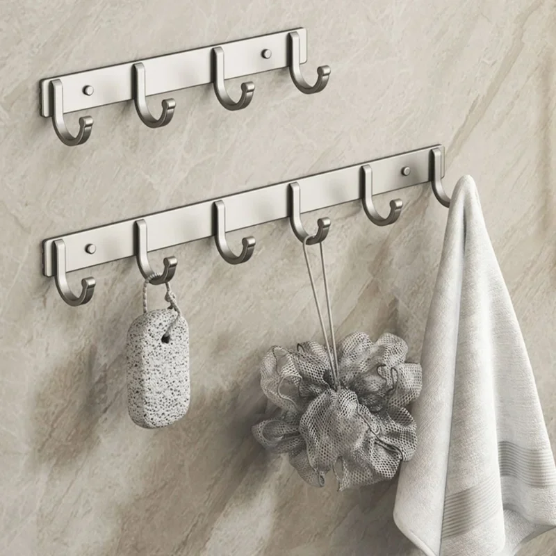 アルミ製壁掛けフックラック – 穴あけ不要の粘着式/ネジ固定 - Home Bathroom Organizer のレビューと価格